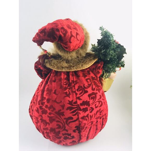 CHRISTMAS FOLK SANTA CLAUS WINTER FUR TRIM COAT SACK 15" PUFFY ELEGANT ROUND LG - Picture 9 of 12